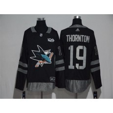 Adidas San Jose Sharks #19 Joe Thornton Black 1917-2017 100th Anniversary Stitched NHL Jersey