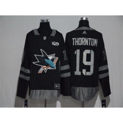 Adidas San Jose Sharks #19 Joe Thornton Black 1917-2017 100th Anniversary Stitched NHL Jersey