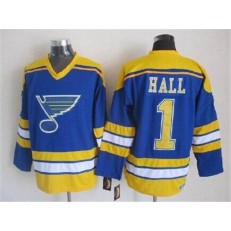 St. Louis Blues #1 Hall Light Blue Yellow CCM Throwback Stitched NHL Jersey