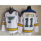 St. Louis Blues #11 Brian Sutter White Yellow CCM Throwback Stitched NHL Jersey