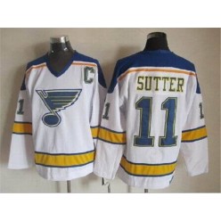 St. Louis Blues #11 Brian Sutter White Yellow CCM Throwback Stitched NHL Jersey