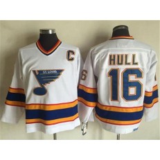 St. Louis Blues #16 Brett Hull White Yellow CCM Throwback Stitched NHL Jersey