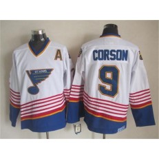 St. Louis Blues #9 Shayne Corson White Light Blue CCM Throwback Stitched NHL Jersey