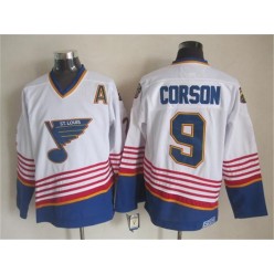 St. Louis Blues #9 Shayne Corson White Light Blue CCM Throwback Stitched NHL Jersey