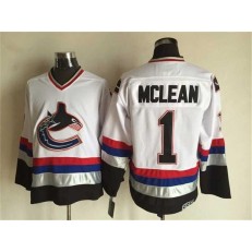 Vancouver Canucks #1 Kirk Mclean White Black CCM Throwback Stitched NHL Jersey