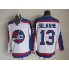 Winnipeg Jets #13 Teemu Selanne White Blue CCM Throwback Stitched NHL Jersey