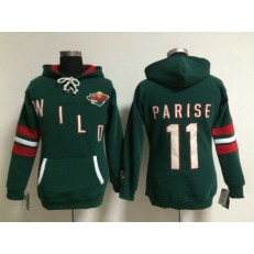 Womens NHL Minnesota Wild #11 Zach Parise Lace Up Pullover Hooded Sweatshirt
