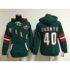 Womens NHL Minnesota Wild #40 Devan Dubnyk Lace Up Pullover Hooded Sweatshirt