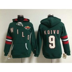 Womens NHL Minnesota Wild #9 Mikko Koivu Lace Up Pullover Hooded Sweatshirt