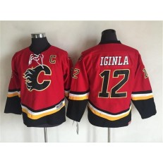 Calgary Flames #12 Jarome Iginla Red Black CCM Throwback Stitched Youth NHL Jersey