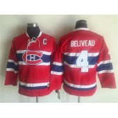 Montreal Canadiens #4 Jean Beliveau Red CCM Throwback Stitched Youth NHL Jersey
