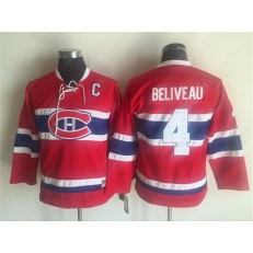 Montreal Canadiens #4 Jean Beliveau Red CCM Throwback Stitched Youth NHL Jersey