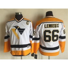 Pittsburgh Penguins #66 Mario Lemieux White Black CCM Throwback Stitched Youth NHL Jersey