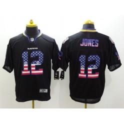 Baltimore Ravens 12 Jacoby Jones Black With USA Flag Number Football Elite Nike NFL Jersey