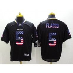 Baltimore Ravens 5 Joe Flacco Black With USA Flag Number Football Elite Nike NFL Jersey