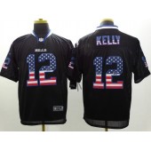 Buffalo Bills #12 Jim Kelly Black Men Stitched Elite USA Flag Fashion Nike NFL Jersey