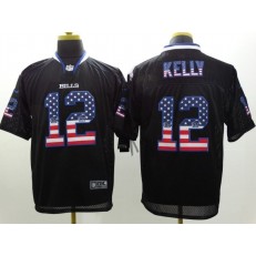 Buffalo Bills #12 Jim Kelly Black Men Stitched Elite USA Flag Fashion Nike NFL Jersey