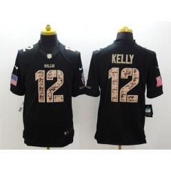 Buffalo Bills #12 Jim Kelly Black Men's Stitched Nike NFL Limited Salute to Service Jersey