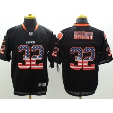 Cleveland Browns #32 Jim Brown Black USA Flag Fashion Elite Men Nike NFL Jersey