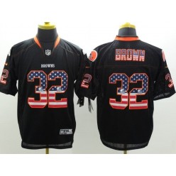 Cleveland Browns #32 Jim Brown Black USA Flag Fashion Elite Men Nike NFL Jersey