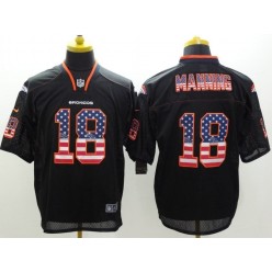 Denver Broncos #18 Peyton Manning Black Fashion USA Flag Number Men Football Elite Nike NFL Jersey