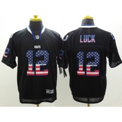 Indianapolis Colts #12 Andrew Luck Black Fashion USA Flag Number Men Football Elite Nike NFL Jersey