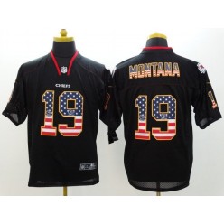 Kansas City Chiefs #19 Joe Montana Black USA Flag Fashion Elite Men Nike NFL Jersey