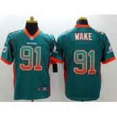 Miami Dolphins #91 Cameron Wake Aqua Green Embroidered Elite Drift Nike NFL Jersey