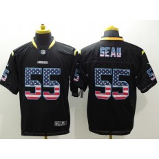 San Diego Chargers #55 Junior Seau Black USA Flag Fashion Elite Men Nike NFL Jersey