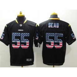 San Diego Chargers #55 Junior Seau Black USA Flag Fashion Elite Men Nike NFL Jersey