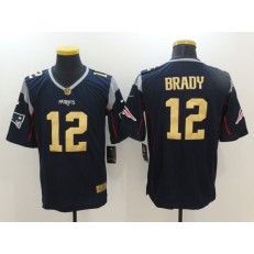 New England Patriots #12 Tom Brady Navy Blue Gold Limited Men Nike NFL Jersey