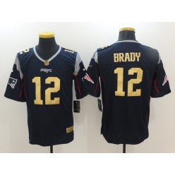 New England Patriots #12 Tom Brady Navy Blue Gold Limited Men Nike NFL Jersey