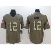 New England Patriots #12 Tom Brady Olive Camo Salute To Service Limited Men Nike NFL Jersey