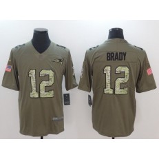 New England Patriots #12 Tom Brady Olive Camo Salute To Service Limited Men Nike NFL Jersey