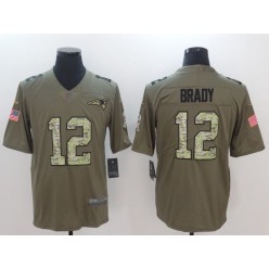 New England Patriots #12 Tom Brady Olive Camo Salute To Service Limited Men Nike NFL Jersey