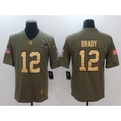 New England Patriots #12 Tom Brady Olive Gold Salute To Service Limited Men Nike NFL Jersey