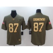 New England Patriots #87 Rob Gronkowski Olive Gold Salute To Service Limited Men Nike NFL Jersey