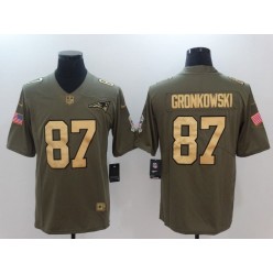 New England Patriots #87 Rob Gronkowski Olive Gold Salute To Service Limited Men Nike NFL Jersey
