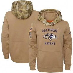 Youth Baltimore Ravens Nike Khaki 2019 Salute to Service Therma Pullover Hoodie