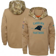 Youth Carolina Panthers Nike Khaki 2019 Salute to Service Therma Pullover Hoodie