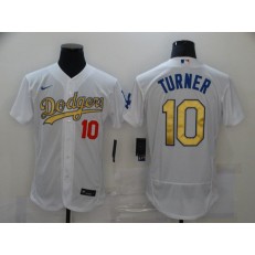 Los Angeles Dodgers #10 Justin Turner White Gold 2020 Nike Flexbase Jersey
