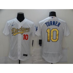 Los Angeles Dodgers #10 Justin Turner White Gold 2020 Nike Flexbase Jersey