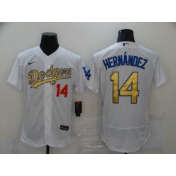 Los Angeles Dodgers #14 Enrique Hernandez White Gold 2020 Nike Flexbase Jersey
