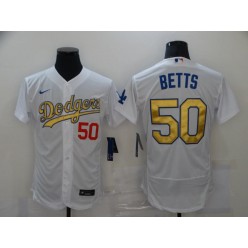 Los Angeles Dodgers #50 Mookie Betts White Gold 2020 Nike Flexbase Jersey