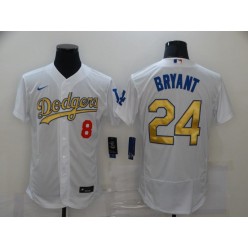 Los Angeles Dodgers #8 & #24 Kobe Bryant White Gold 2020 Nike Flexbase Jersey