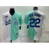 Dodgers 22 Bad Bunny White Green Nike Split 2022 MLB All-Star Jersey