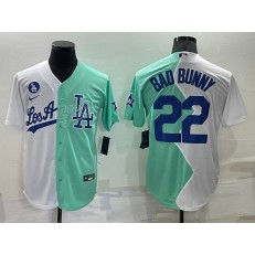 Dodgers 22 Bad Bunny White Green Nike Split 2022 MLB All-Star Jersey