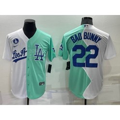 Dodgers 22 Bad Bunny White Green Nike Split 2022 MLB All-Star Jersey