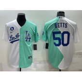 Dodgers 50 Mookie Betts White Green Nike Split 2022 MLB All-Star Jersey