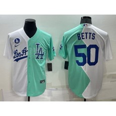 Dodgers 50 Mookie Betts White Green Nike Split 2022 MLB All-Star Jersey